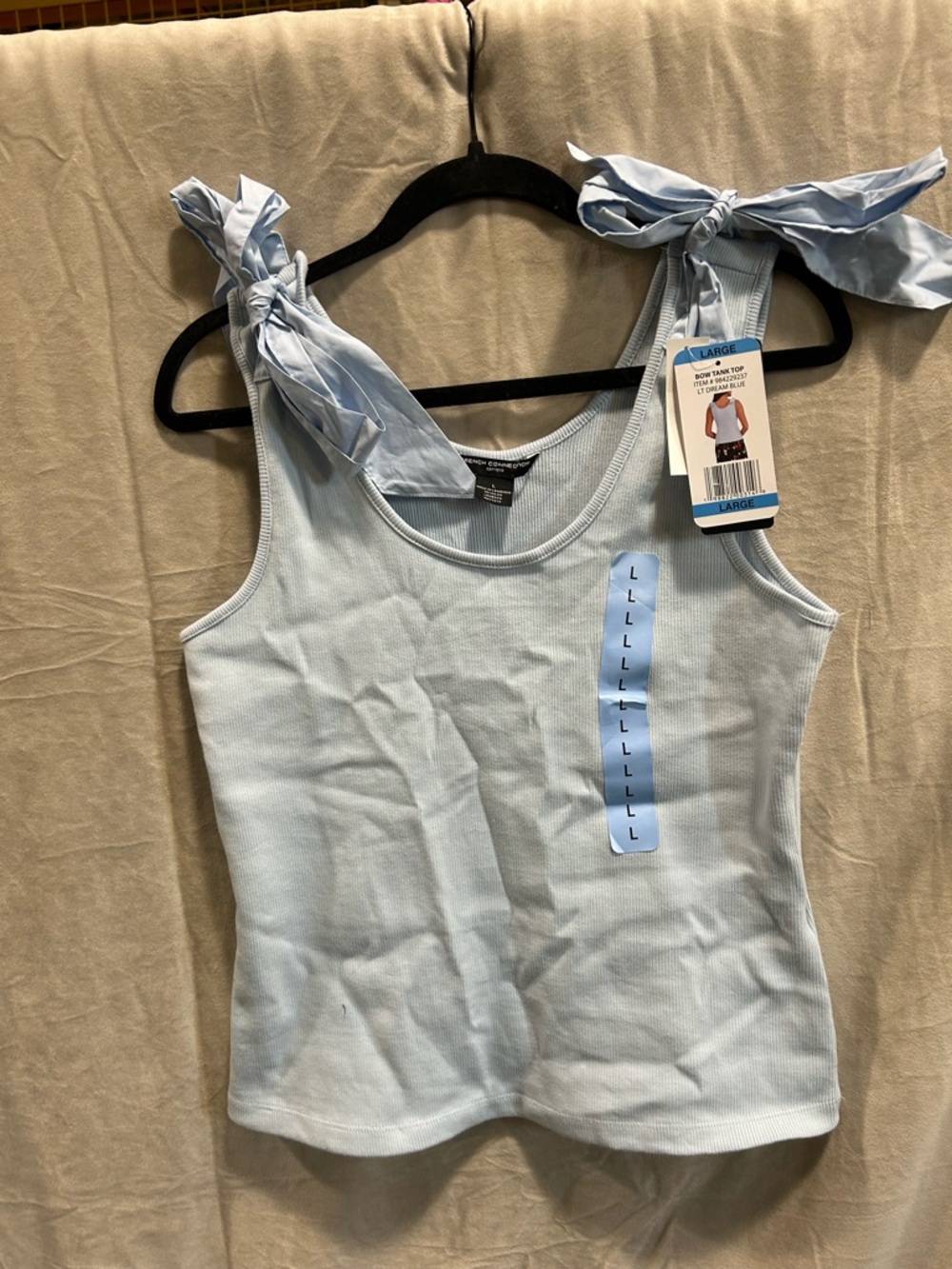 French Connection Light Blue Tie-Shoulder Ribbed Tank Top